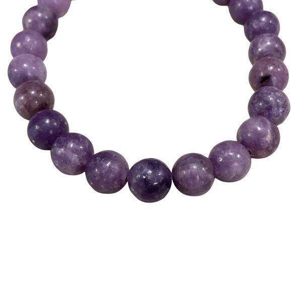 Lepidolite Beaded Purple Crystal Bracelet 8” Stretch Genuine Healing Calming - Picture 3 of 5